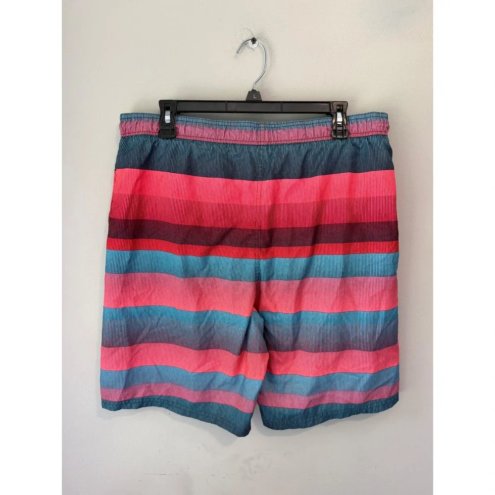 Nike Mens Striped Swim Trunks Pink Blue Board Shorts Mesh Liner Medium